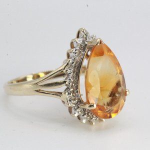 VINTAGE 10k GOLD 5ct NATURAL CITRINE DIAMOND RING